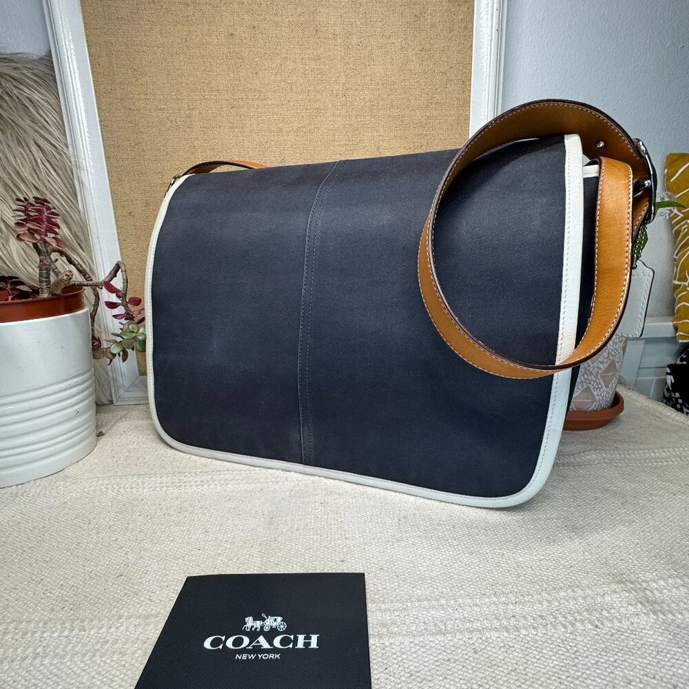 SOLD - Vintage COACH #5149 Large Canvas Leather Messenger Bag Laptop Travel
